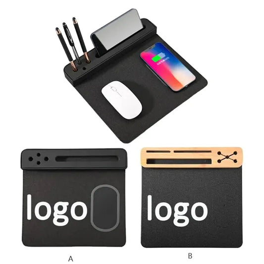 PU Leather Mouse Pad Wireless Charging Mats w/ Pen Holders