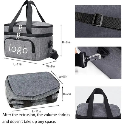 10L Dual Insulated Lunch Bag Organizer w/Adjustable Shoulder
