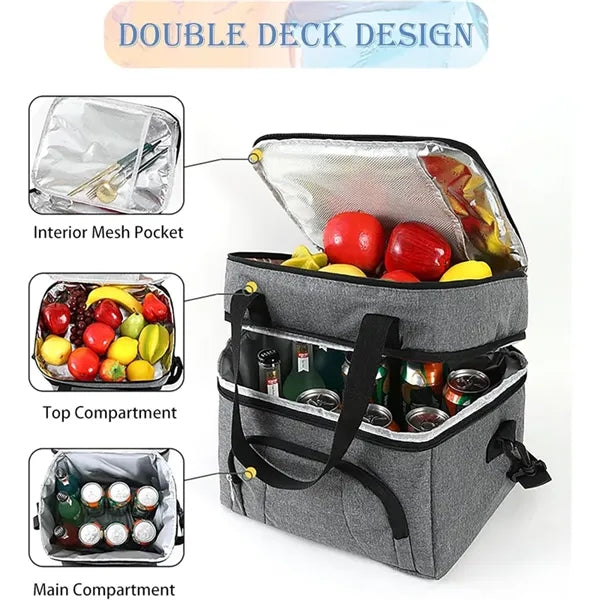 10L Dual Insulated Lunch Bag Organizer w/Adjustable Shoulder