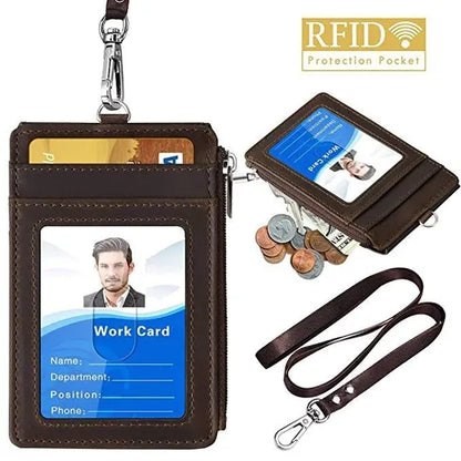 PU Leather ID Card Holder Wallet with Lanyard
