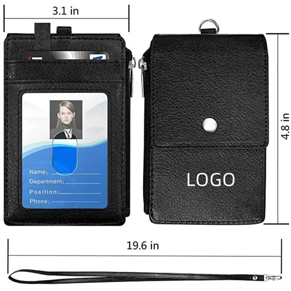 PU Leather ID Card Holder Wallet with Lanyard