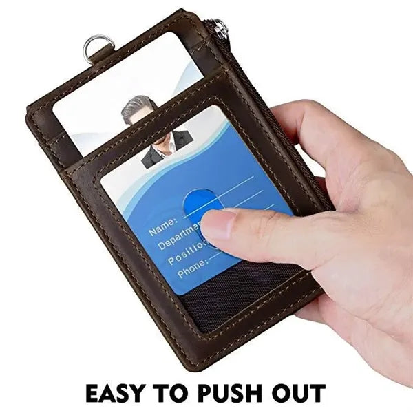 PU Leather ID Card Holder Wallet with Lanyard