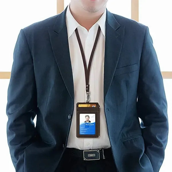 PU Leather ID Card Holder Wallet with Lanyard