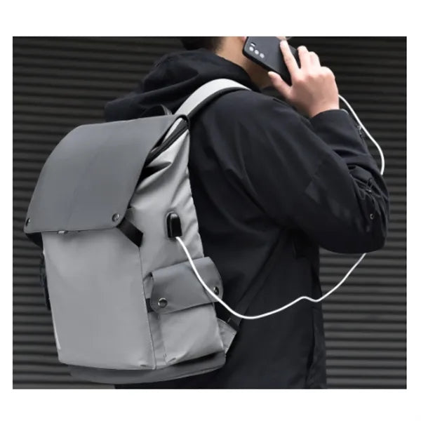 15.6inch PU Leather Laptop Backpack USB Charging