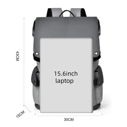 15.6inch PU Leather Laptop Backpack USB Charging