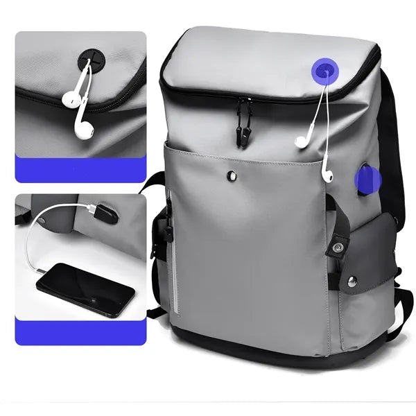 15.6inch PU Leather Laptop Backpack USB Charging