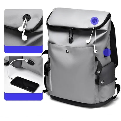 15.6inch PU Leather Laptop Backpack USB Charging