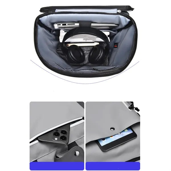 15.6inch PU Leather Laptop Backpack USB Charging