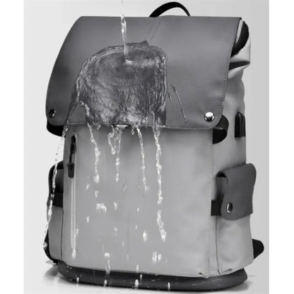 15.6inch PU Leather Laptop Backpack USB Charging