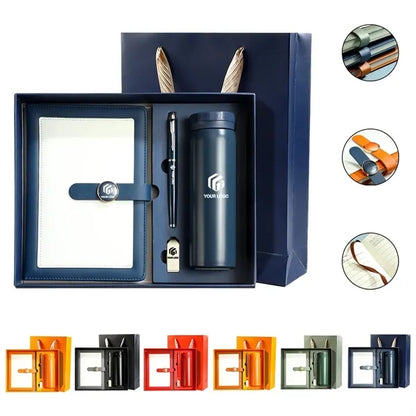 Office thermos cup pen USB flash drive notebook gift set