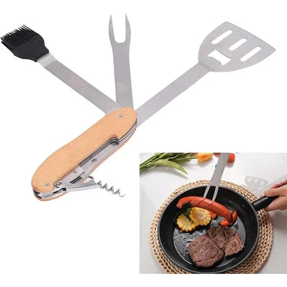 Multi-function Stainless Steel Foldable 5-in-1BBQ Grill Tool
