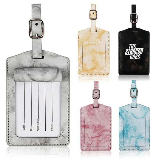 Marble-Pattern Leather Luggage Tag