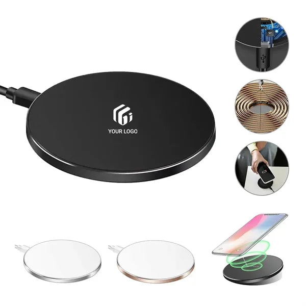 Portable metal round thin fast charging wireless charger