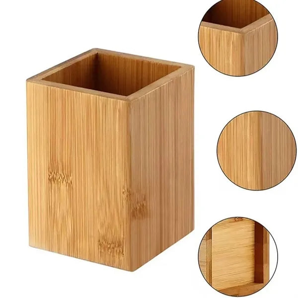 Bamboo Wood Pen Holder Stand for Desk