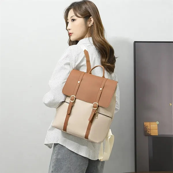Leather Flip Cover School Laptop Travel Backpack
