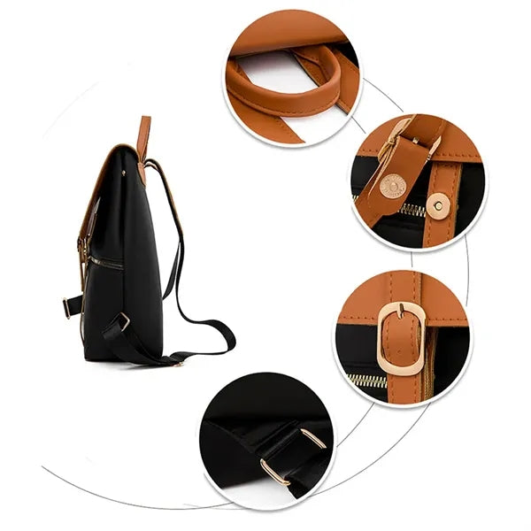 Leather Flip Cover School Laptop Travel Backpack