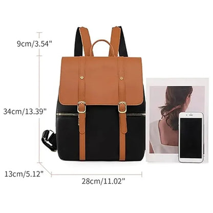 Leather Flip Cover School Laptop Travel Backpack