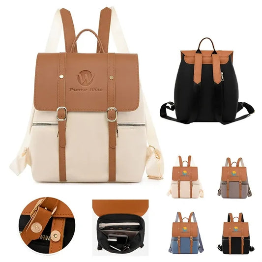 Leather Flip Cover School Laptop Travel Backpack