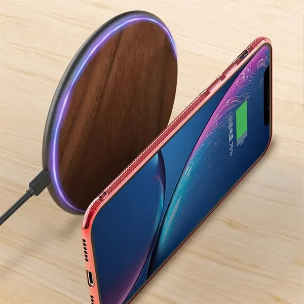 15W Slim Wooden QI Wireless Fast Charging Pad Laser Custom