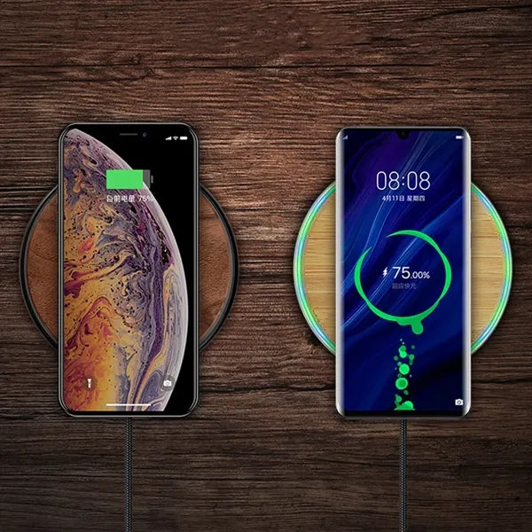 15W Slim Wooden QI Wireless Fast Charging Pad Laser Custom