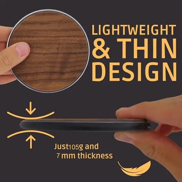 15W Slim Wooden QI Wireless Fast Charging Pad Laser Custom