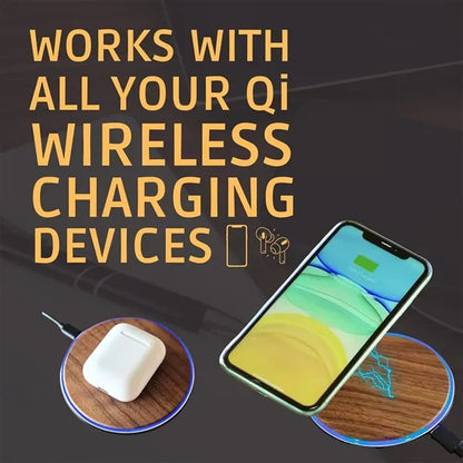 15W Slim Wooden QI Wireless Fast Charging Pad Laser Custom