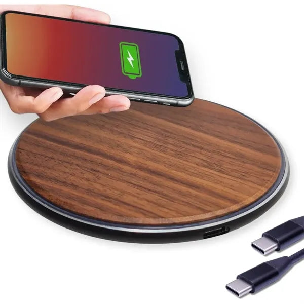15W Slim Wooden QI Wireless Fast Charging Pad Laser Custom