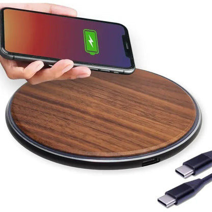 15W Slim Wooden QI Wireless Fast Charging Pad Laser Custom