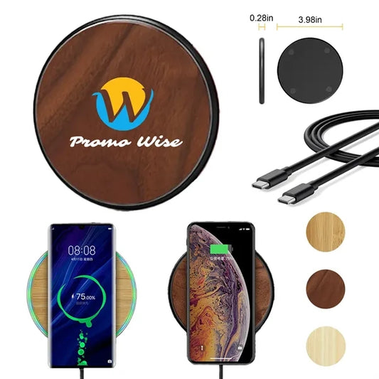 15W Slim Wooden QI Wireless Fast Charging Pad Laser Custom