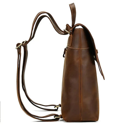 Genuine Leather Flip Cover Vintage Business Laptop Backpack