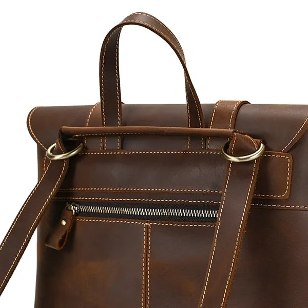 Genuine Leather Flip Cover Vintage Business Laptop Backpack