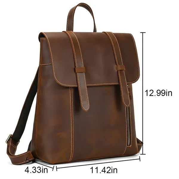 Genuine Leather Flip Cover Vintage Business Laptop Backpack
