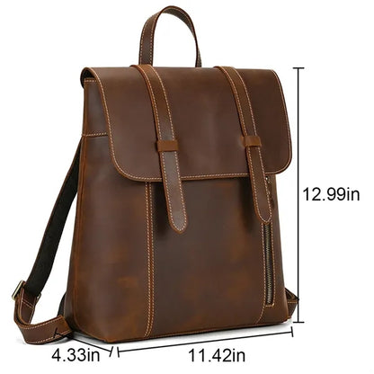 Genuine Leather Flip Cover Vintage Business Laptop Backpack