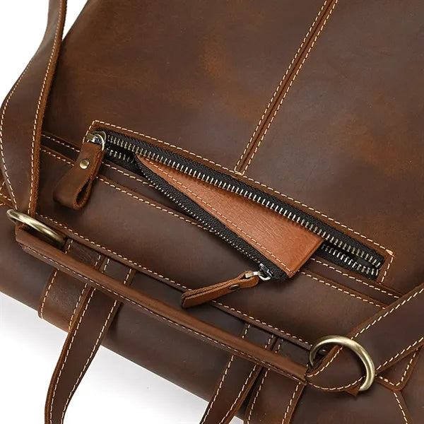 Genuine Leather Flip Cover Vintage Business Laptop Backpack