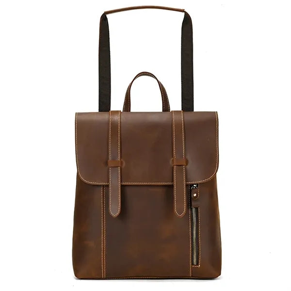 Genuine Leather Flip Cover Vintage Business Laptop Backpack