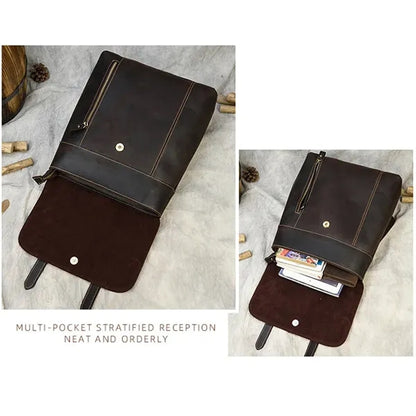 Genuine Leather Flip Cover Vintage Business Laptop Backpack