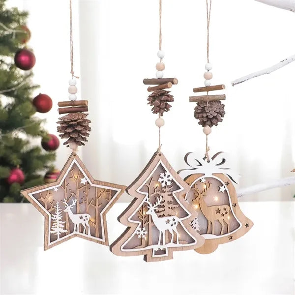 LED Christmas Hanging Wooden Ornaments