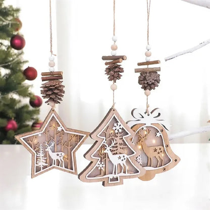 LED Christmas Hanging Wooden Ornaments