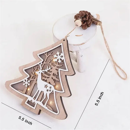 LED Christmas Hanging Wooden Ornaments