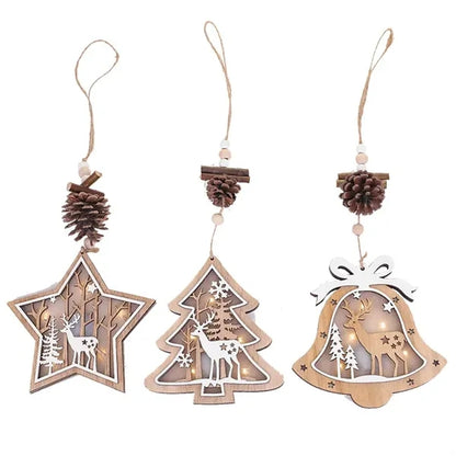 LED Christmas Hanging Wooden Ornaments