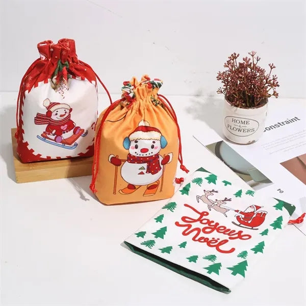 Polyester Christmas Drawstring Gift Bag