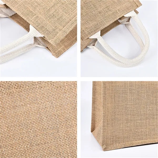 Large Jute Tote Bag with Leather Handles