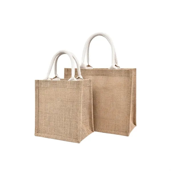 Large Jute Tote Bag with Leather Handles