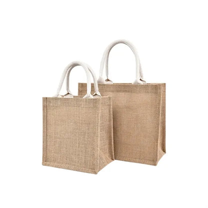 Large Jute Tote Bag with Leather Handles