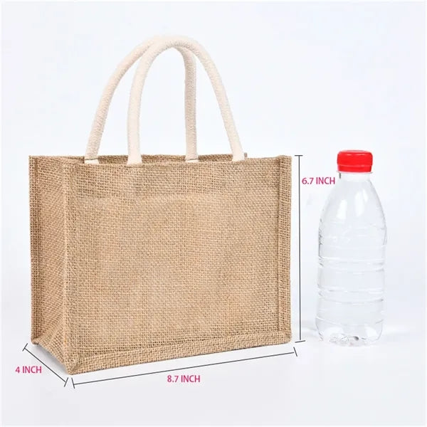 Large Jute Tote Bag with Leather Handles