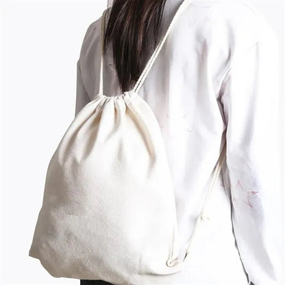 Canvas Cotton Drawstring Backpack Bag Sport Gym Sackpack