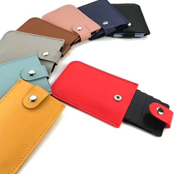 Slim Pull-Out Snap Closure Leather Card Holder Wallet