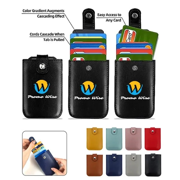 Slim Pull-Out Snap Closure Leather Card Holder Wallet