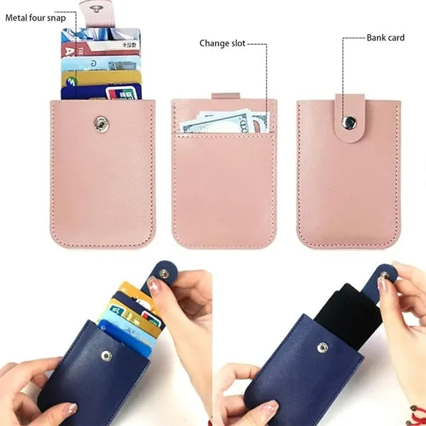 Slim Pull-Out Snap Closure Leather Card Holder Wallet