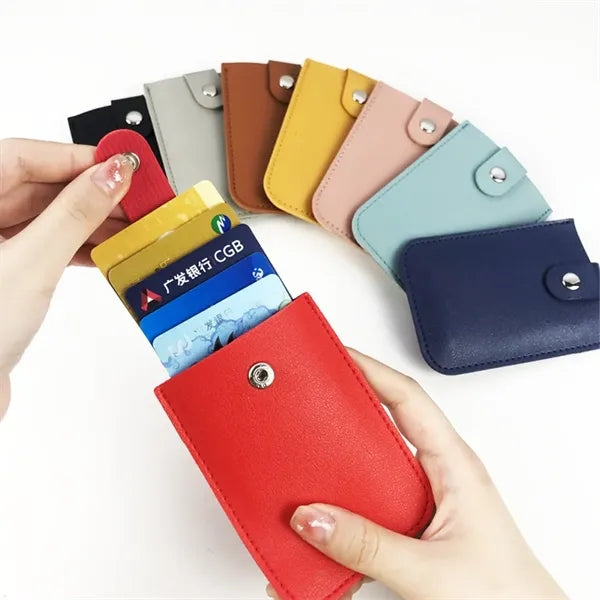 Slim Pull-Out Snap Closure Leather Card Holder Wallet